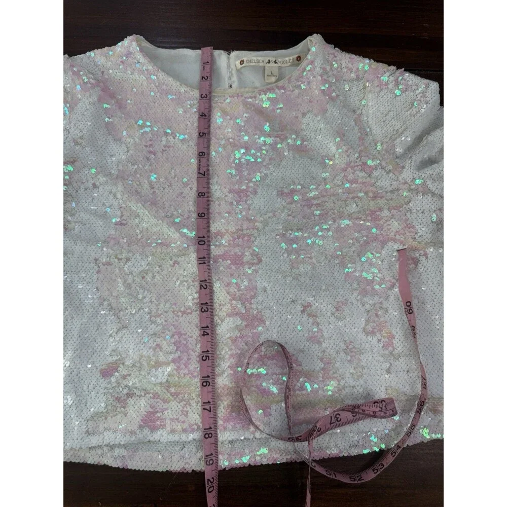 Chelsea & Violet White Opal Sequin Top Large - Picture 5 of 9